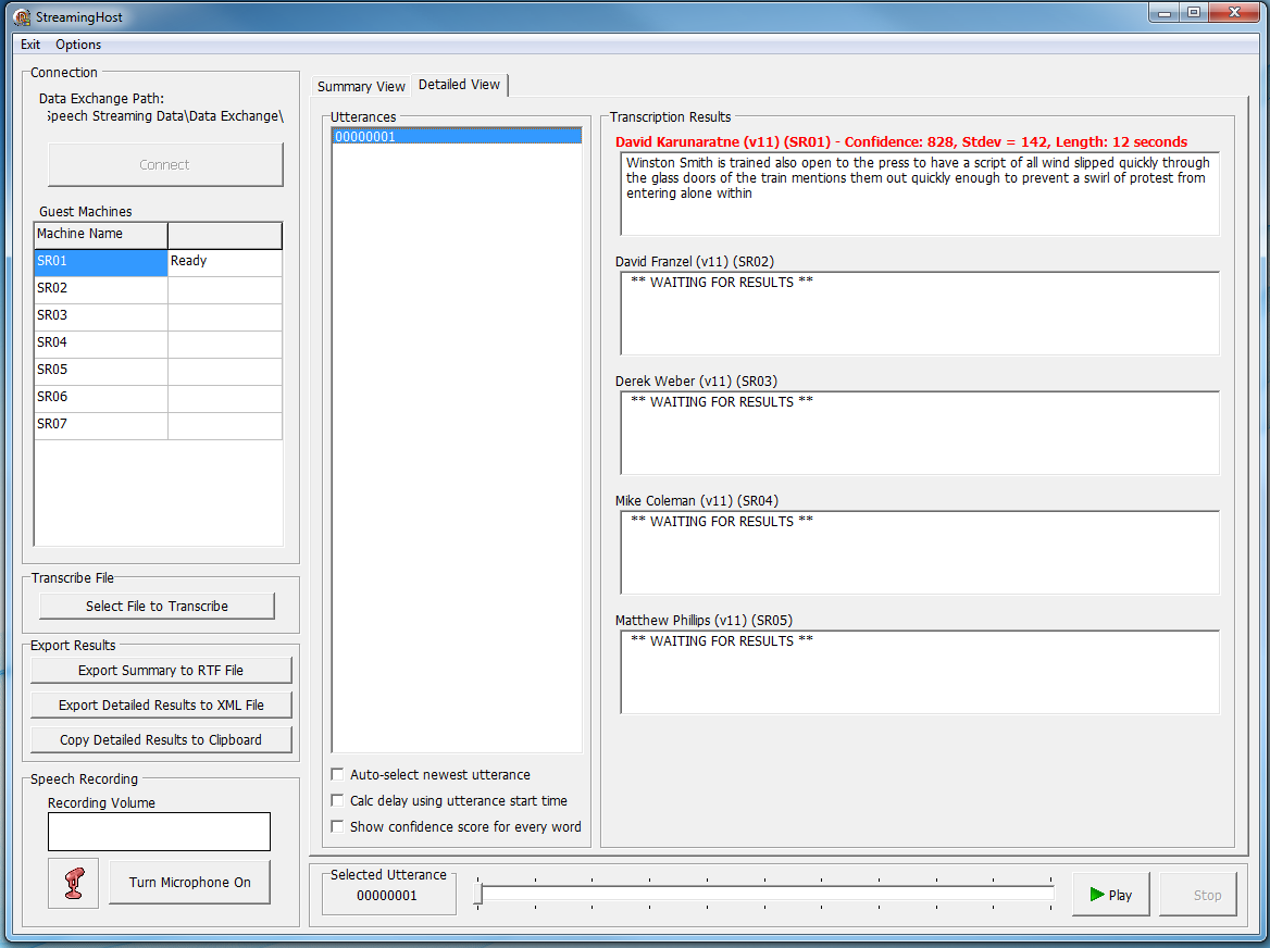 SteamingHost having received an utterance with confidence scores and other statistics